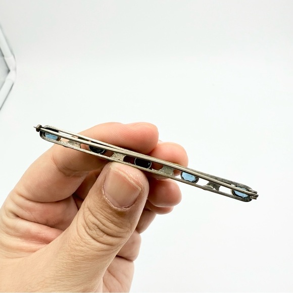 Vintage Antique Blue Clear Rhinestones Holiday Brooch - Picture 5 of 7